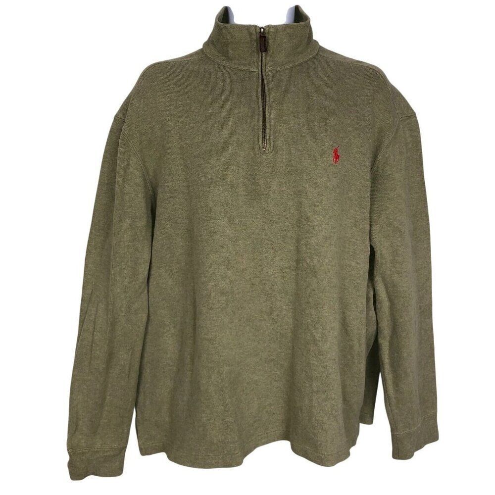 Vintage 90s Ralph Lauren Polo Mens XL Sweater Green Long Sleeve 1/4 Zip